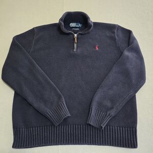 Polo Ralph Lauren Men's Blue Pima Cotton Knit Sweater 1/4 Zip Pullover Large